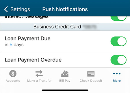 Push Notifications turn on Loan Payment Due