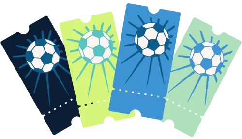 Four tickets with soccer balls on them.